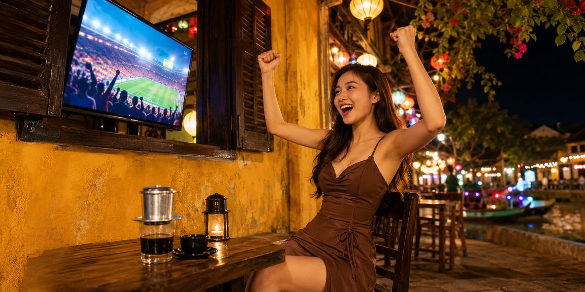 Góc cà phê yên tĩnh tại Hội An với người dùng kiểm tra tiền thưởng và đặt cược trên điện thoại