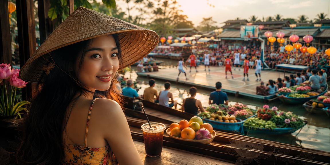 Người hâm mộ bóng rổ đội nón lá tại vùng sông Mekong theo dõi kết quả cá cược thể thao