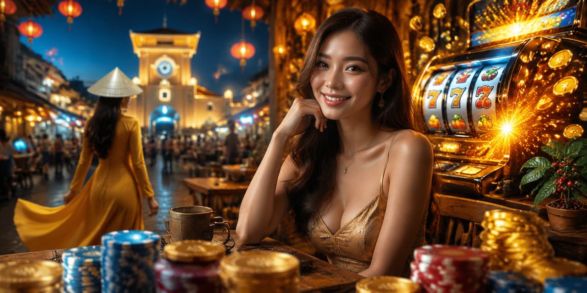 Không gian casino hiện đại tại Việt Nam với người chơi tham gia baccarat và slot machine